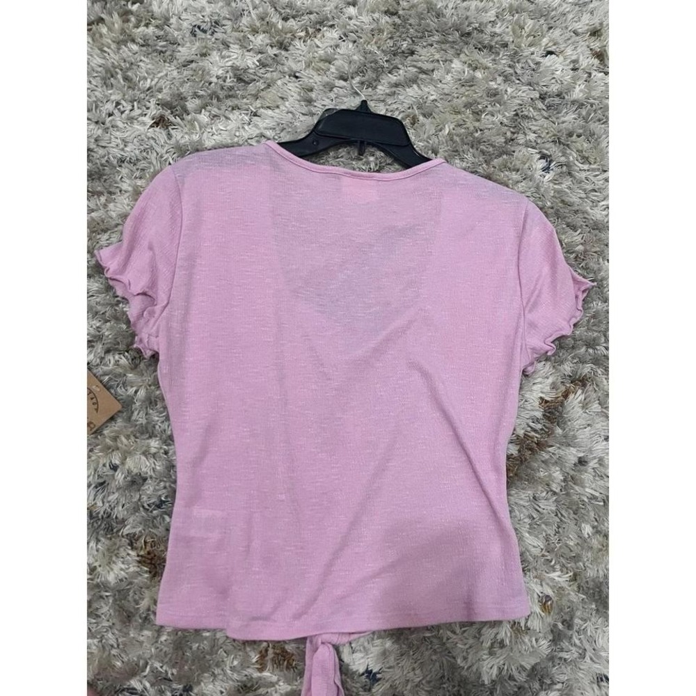 One Step Up Cropped Shirt Button Up Tie Bottom Purple Size L Women NWT - Picture 4 of 4